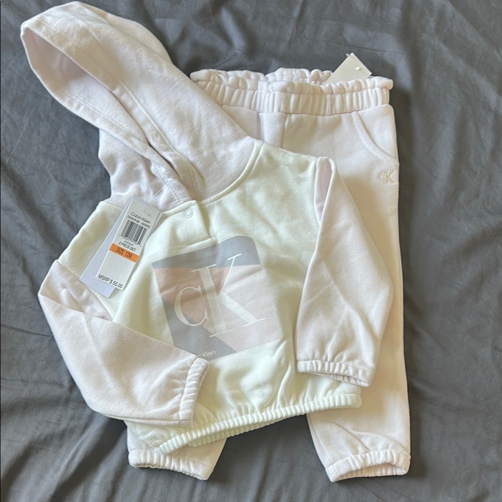 Calvin Klein Baby Hoodie and Pants Set - White/Light Pink